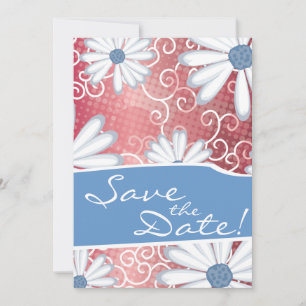 Red White Blue Floral Tribal Daisy Tattoo Pattern Save The Date