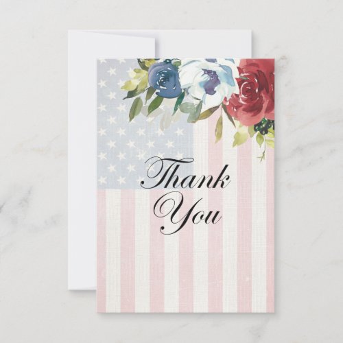 Red White Blue Floral USA Flag Patriotic Thank You Card
