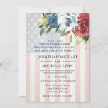 Red White Blue Floral USA Flag Patriotic Wedding Invitation