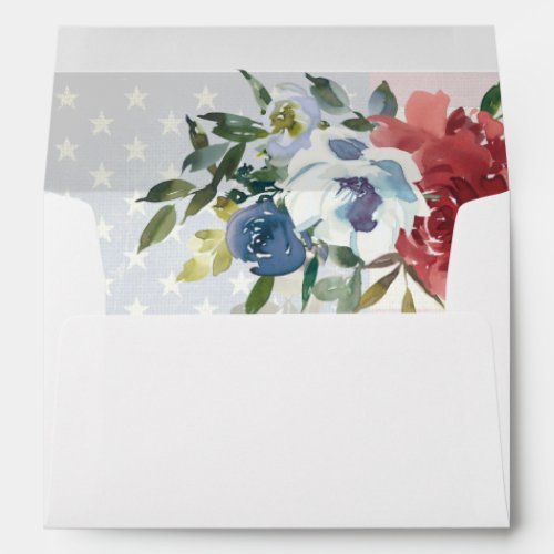 Red White Blue Floral USA Flag Watercolor Wedding Envelope