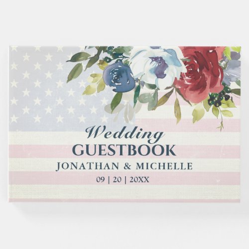 Red White Blue Floral USA Flag Watercolor Wedding Guest Book