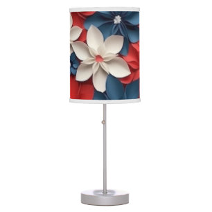 Red White Blue Flower Floral Design Pattern Table Lamp