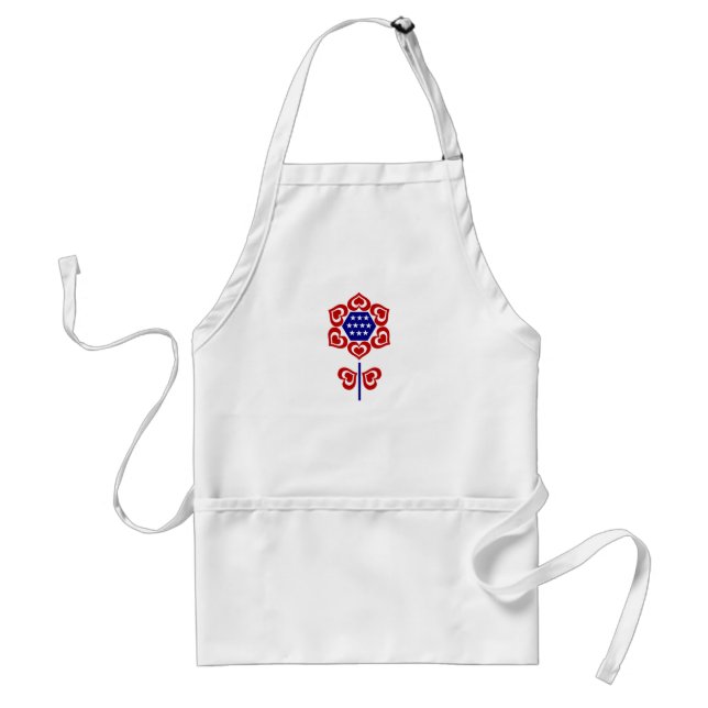 Red White Blue Flower Patriotic Design Adult Apron (Front)