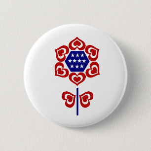 Red White Blue Flower Patriotic Design Button