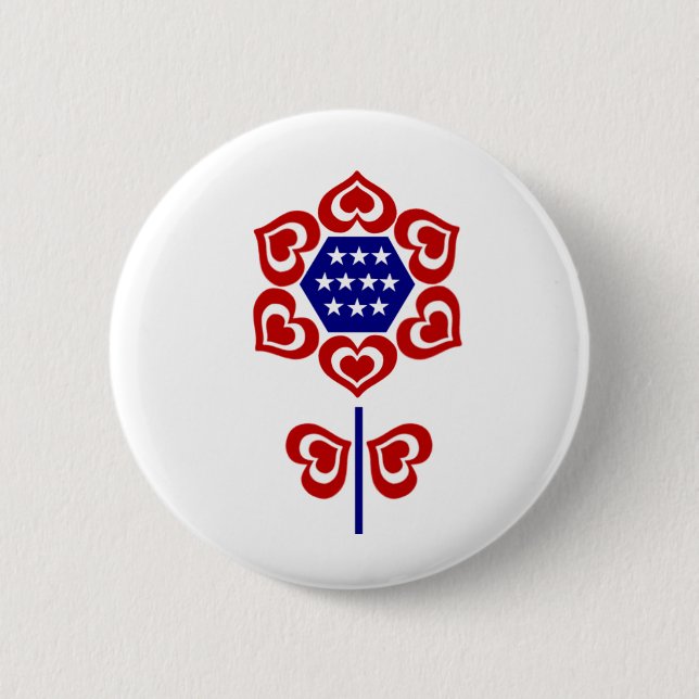 Red White Blue Flower Patriotic Design Button (Front)