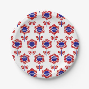 Red White Blue Flower Patriotic Design Paper Plates