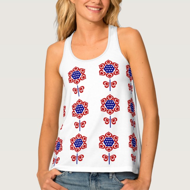 Red White Blue Flower Patriotic Design T-Shirt (Front)