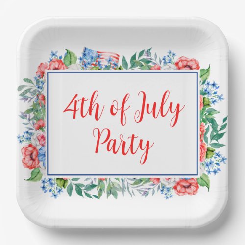 Red White Blue Flowers 4th Of July Party Patriotic Paper Plates