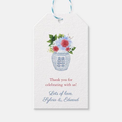 Red White Blue Flowers Ginger Jar Baby Shower Gift Tags