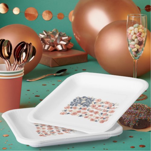 Red White Blue Flowers Paper Plates