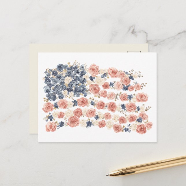 Red White Blue Flowers Postcard (Front/Back In Situ)