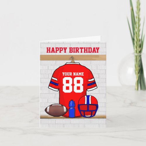 Red White Blue Football Jersey Happy Birthday Card