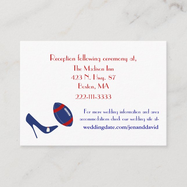 Red, White, & Blue Football Wedding Enclosures Enclosure Card (Front)