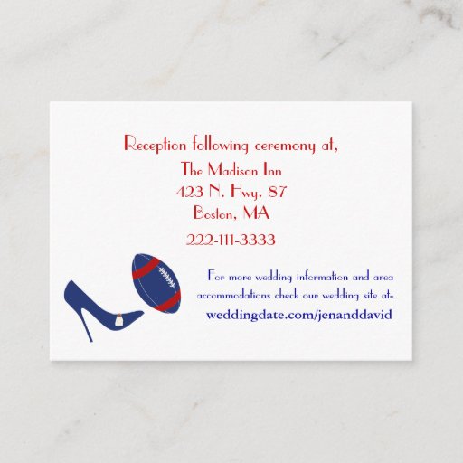 Customizable Red, White, &amp; Blue Football Wedding Enclosures Business Card Templates