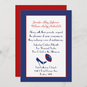 Red, White, & Blue Football Wedding Invitation