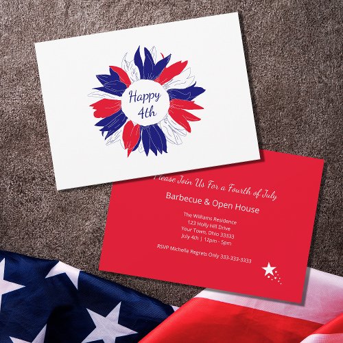 Red White Blue Fourth of July Barbecue Patriotic Invitation