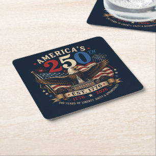 Red White Blue Fourth Of July Can Cooler Square Paper Coaster