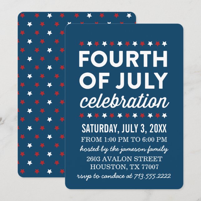 Red White Blue Fourth of July Celebration Invite (Front/Back)