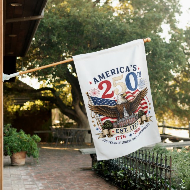 Red White Blue Fourth Of July House Flag (In SItu)