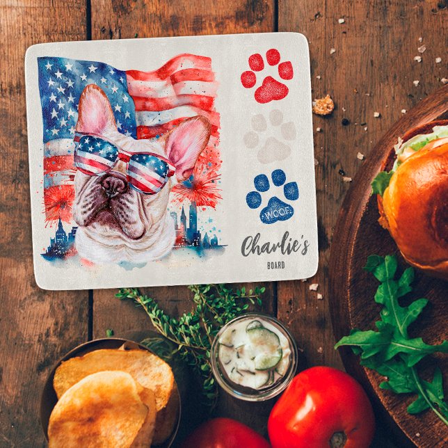 Red White Blue French Bulldog Dog American Flag Cutting Board (Creator Uploaded)