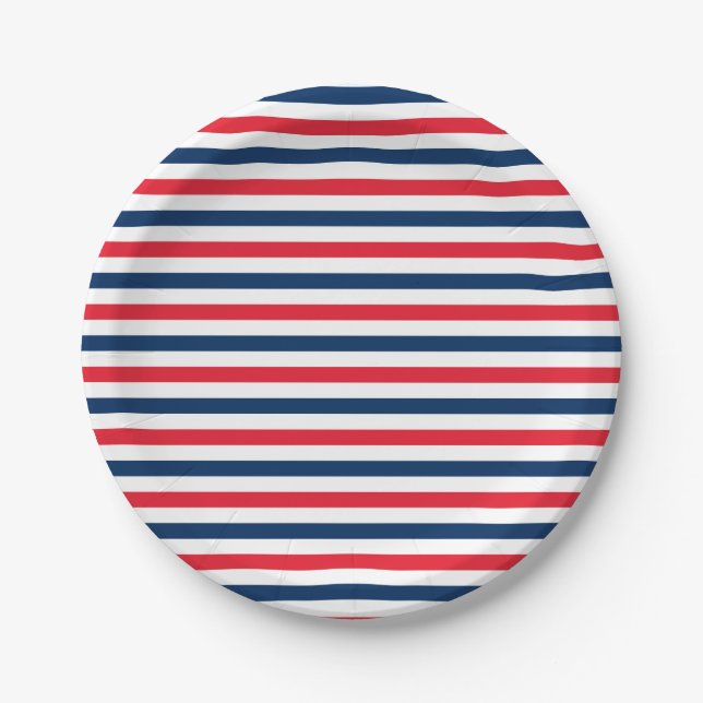 Red White & Blue Fun Family Friends Celebration Paper Plates (Front)