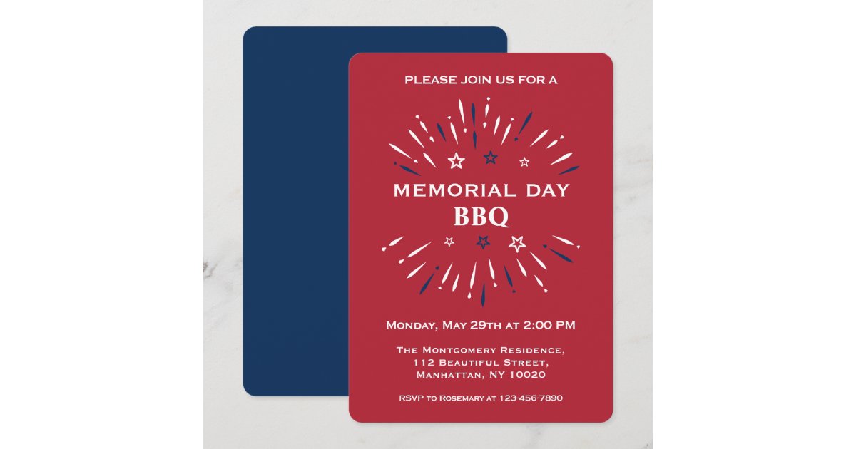 Red White Blue Fun Fireworks Memorial Day BBQ Invitation | Zazzle
