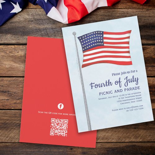 Red White Blue Fun Fourth Of July Flag QR Code Invitation