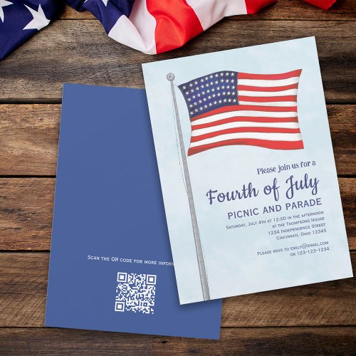 Red White Blue Fun Fourth Of July Flag QR Code Invitation