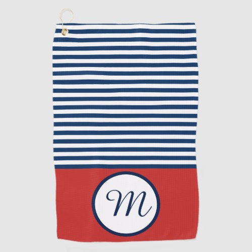 Red White  Blue Fun Monogram Golf Towel