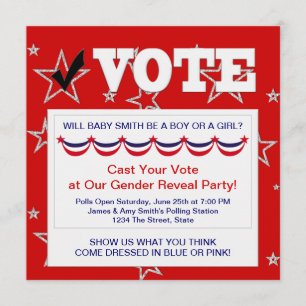 Red White Blue Gender Reveal Party Invitations
