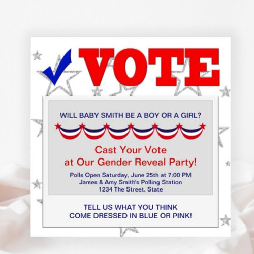 Red White Blue Gender Reveal Party Invitations