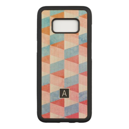 Red White &amp; Blue Geometric Cubes | Monogrammed Carved Samsung Galaxy S8 Case