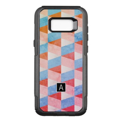Red White &amp; Blue Geometric Cubes | Monogrammed OtterBox Commuter Samsung Galaxy S8+ Case