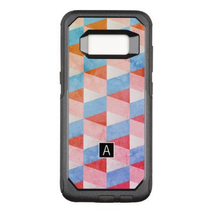 Red White &amp; Blue Geometric Cubes | Monogrammed OtterBox Commuter Samsung Galaxy S8 Case