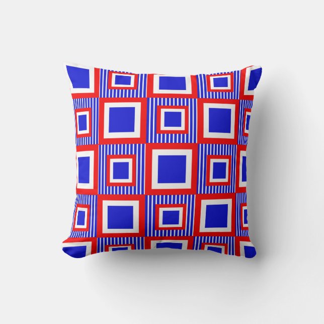 Red White Blue Geometric Throw Pillow (Front)