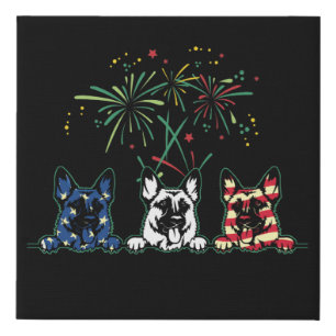 Red White Blue German Shepherd USA Flag Firework Faux Canvas Print