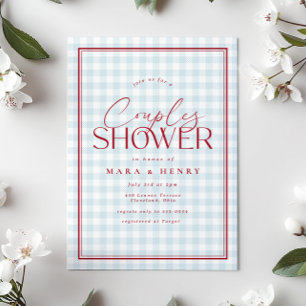 Red White Blue Gingham Couples Bridal Shower Invitation