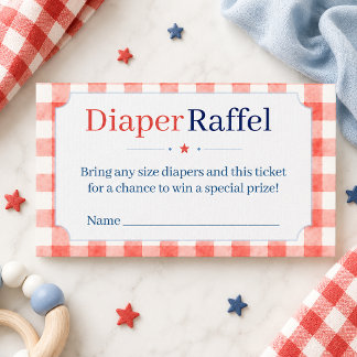 Red White Blue Gingham Diaper Raffle Ticket Enclosure Card