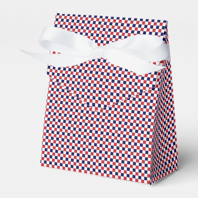 Red,White,Blue Gingham-PARTY FAVOR BOX, tent Boxes (Front Side)