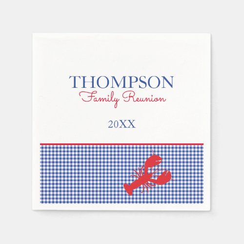 Red White Blue Gingham Preppy Lobster Custom Text Napkins