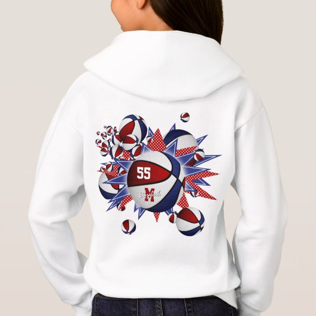 red white blue girl's basketball blowout hoodie (Back)