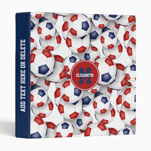 red white blue girls boys team colors soccer 3 ring binder