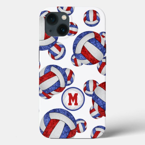 Red white blue girls monogrammed volleyball iPhone 13 case