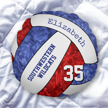 Red White Blue Girls Volleyball Team Colors Round Pillow by katz_d_zynes at Zazzle
