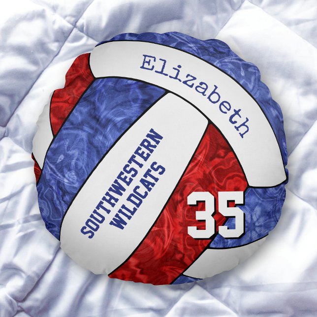 red white blue girls volleyball team colors round pillow (Creator Uploaded)