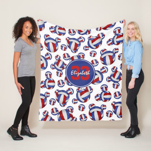 red white blue girls volleyballs pattern fleece blanket