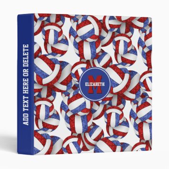 Red White Blue Girly Team Colors Volleyball 3 Ring Binder by katz_d_zynes at Zazzle