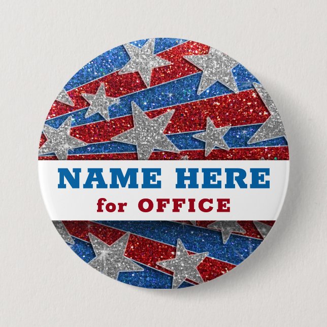 Red White Blue Glitter American Campaign Template Button (Front)