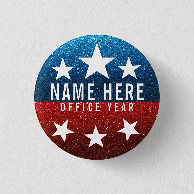 Red White Blue Glitter American Campaign Template Button (Front)