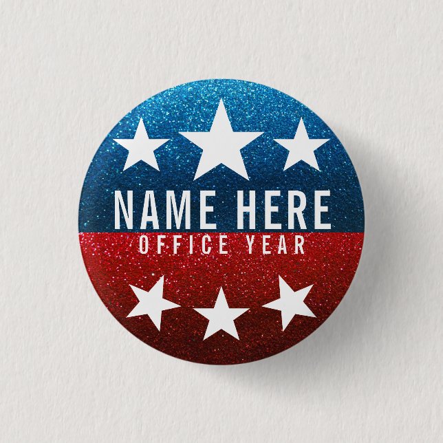 Red White Blue Glitter American Campaign Template Button (Front)